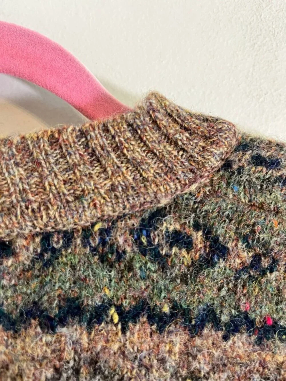 Vintage Wool Fair Isle Sweater Brown XL Earthy Granola Classic 90s Argyle Stripe - Picture 7 of 9